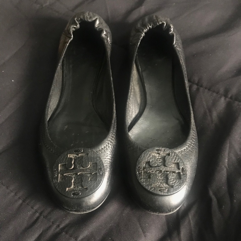 Black Tory Burch Reva Pebbled Flats